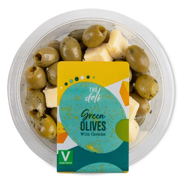 The Deli Pitted Green Olives With Cheddar 150g